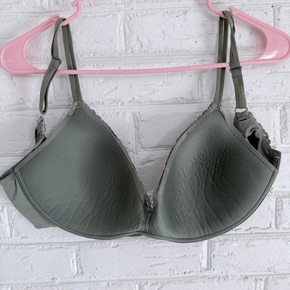Aerie Green Ombre Real Sunnie Lace Demi Push Up Wireless Bra Size 36D - Picture 9 of 9